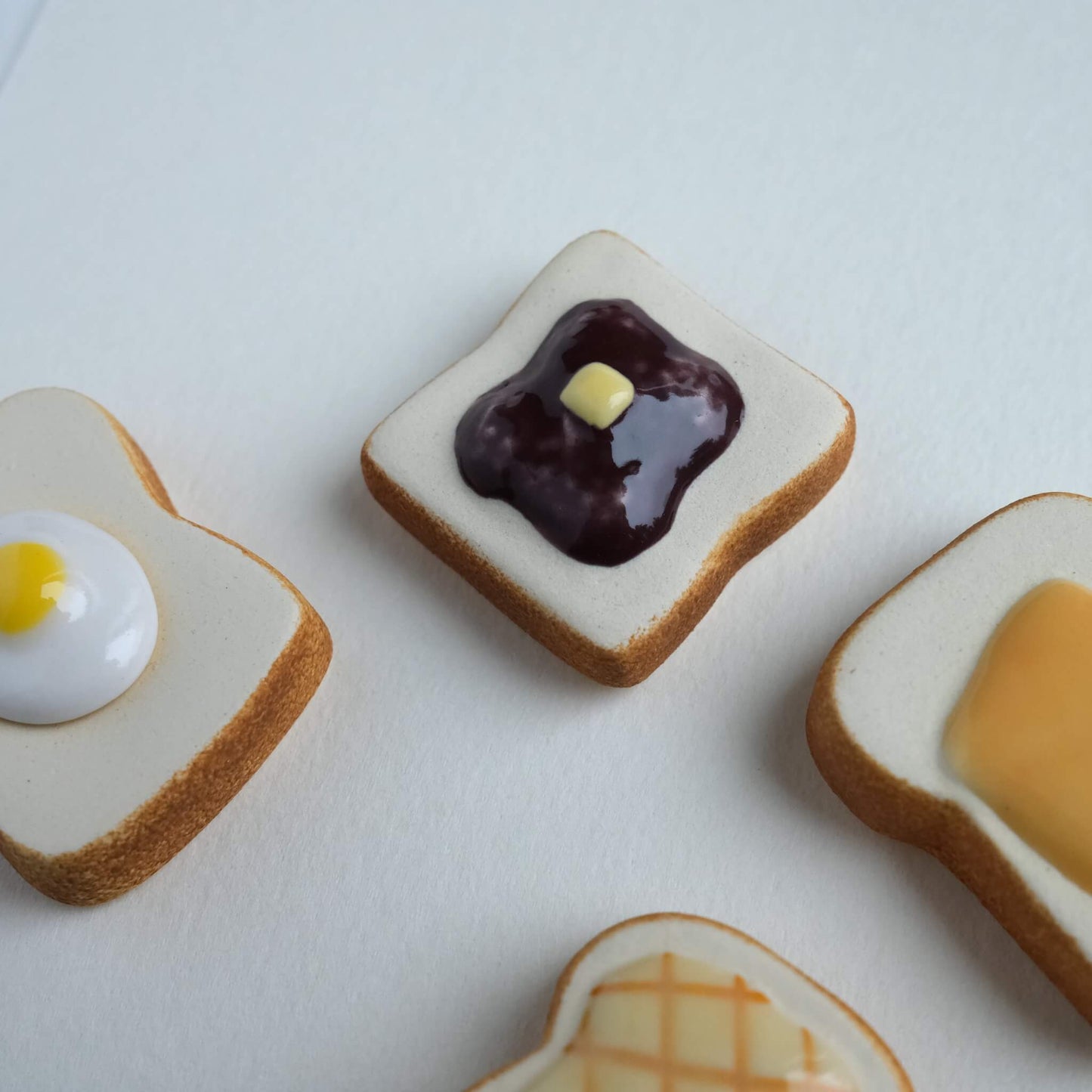 Red bean toast chopsticks rest zoomed in.