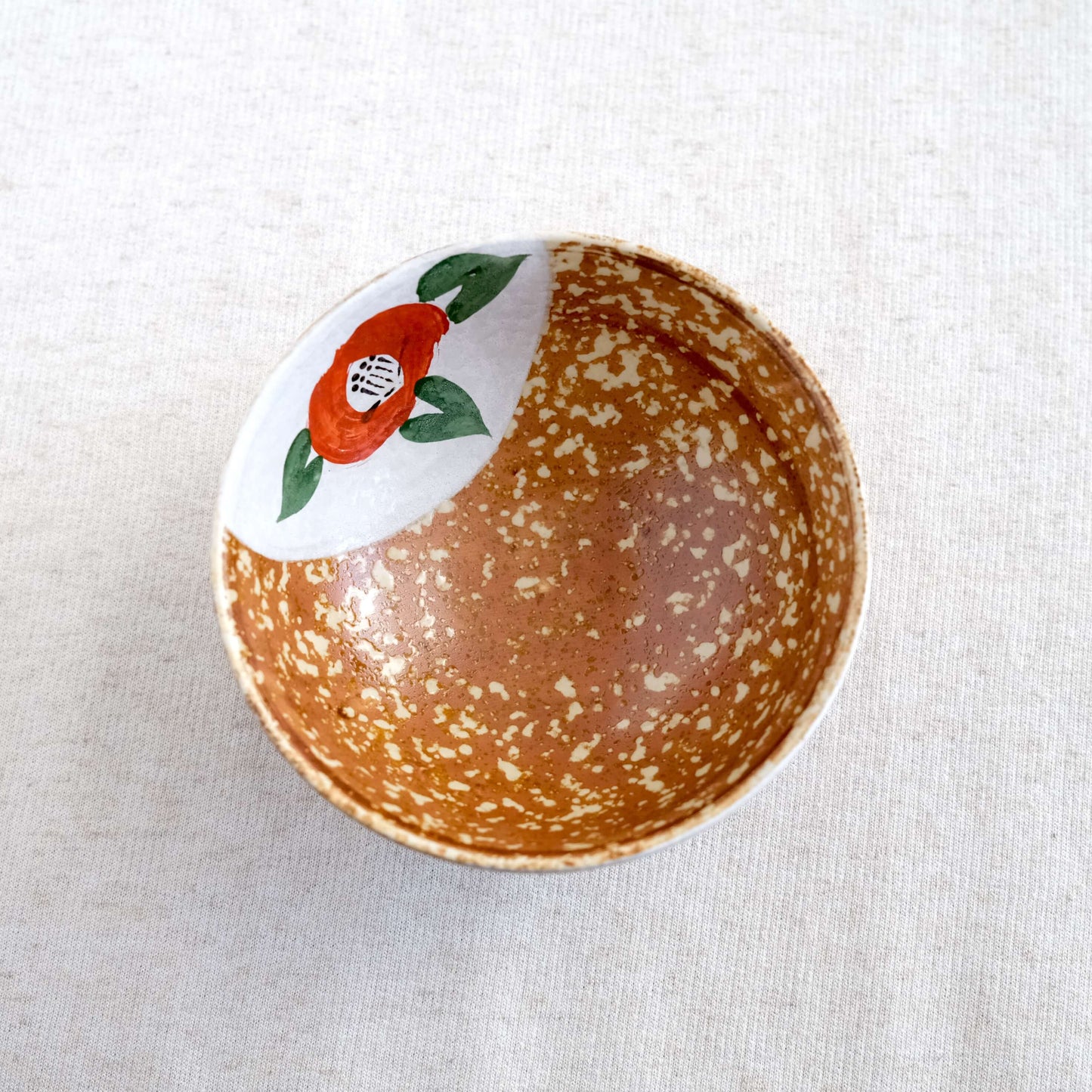 Mino Ware Red Camellia Rice Bowl Made in Japan