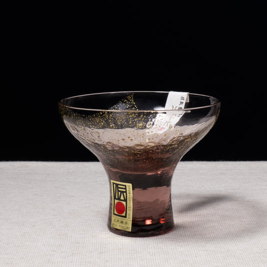 Yachiyo Handcrafted Edo Glass Sake Cup Footed Plum Red / 八千代窯 江戸硝子
