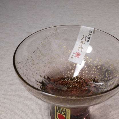 Yachiyo Handcrafted Edo Glass Sake Cup Footed Plum Red / 八千代窯 江戸硝子