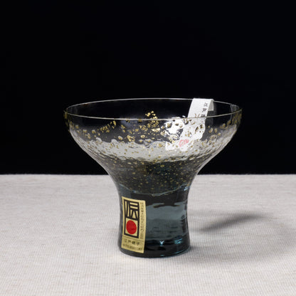 Yachiyo Handcrafted Edo Glass Sake Cup Footed Navy Blue / 八千代窯 江戸硝子