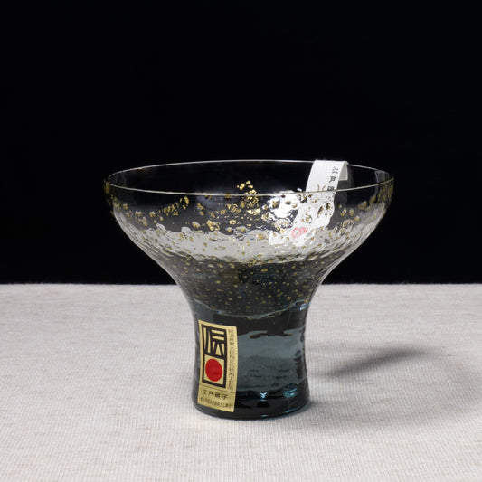 Yachiyo Handcrafted Edo Glass Sake Cup Footed Navy Blue / 八千代窯 江戸硝子