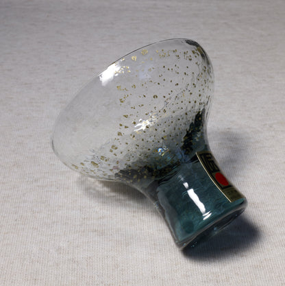 Yachiyo Handcrafted Edo Glass Sake Cup Footed Navy Blue / 八千代窯 江戸硝子